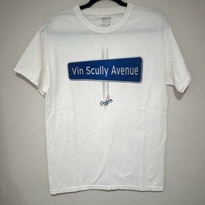 New Balance Mens‎ White Vin Scully Avenue Dodgers Cotton T-Shirt Size Medium